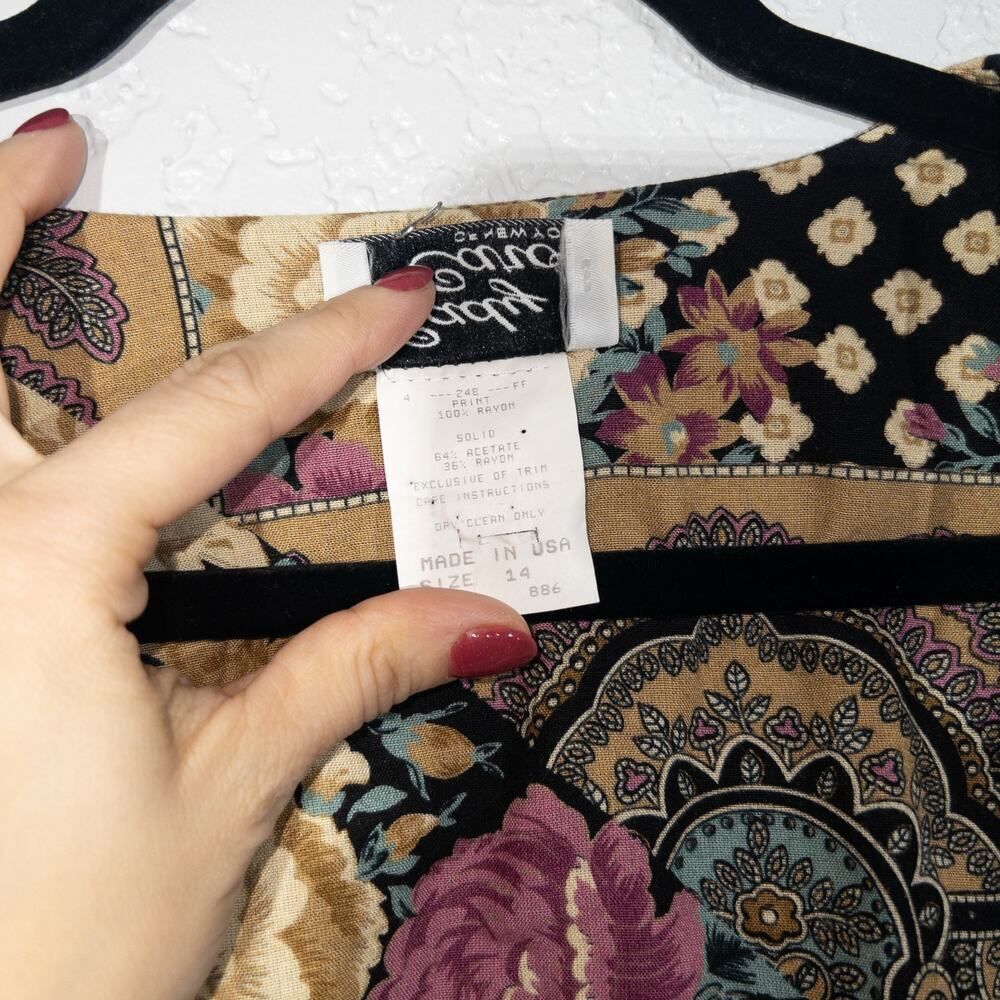 Vintage Lady Carol of New York Black Floral Kimono‎ Cardigan Size 14 - Picture 5 of 6